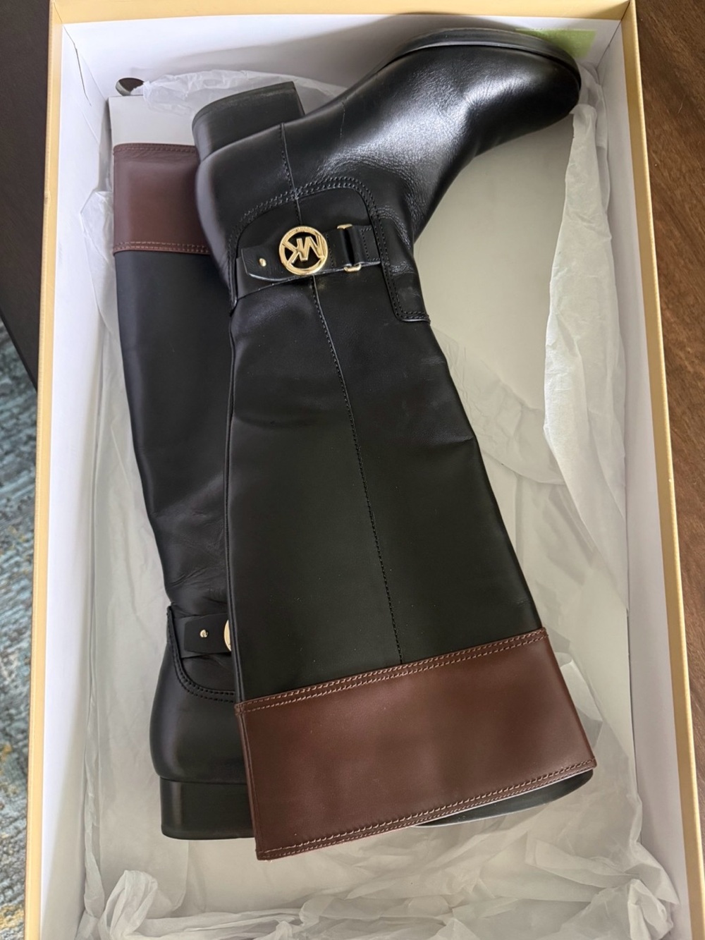 Michael Kors Black & Brown Leather Knee-High Riding Boots
